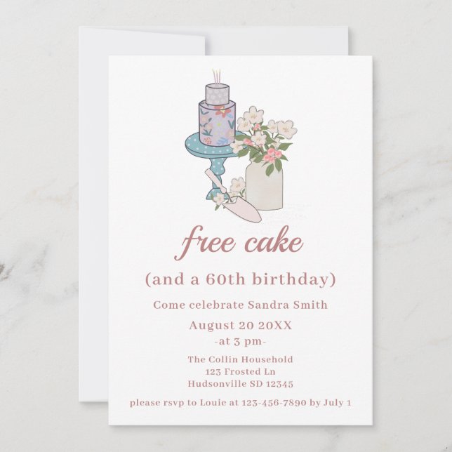 Invitation Funny Free Cake Womens 60e anniversaire (Devant)