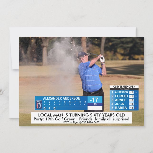 Invitation Funny Golf Anniversaire ⛳ 📢 Nouvelles de rupture! (Devant)