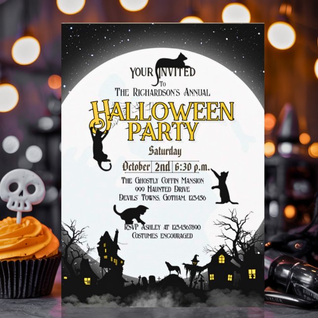 Invitation Funny Halloween Party Noir et blanc (Créateur téléchargé)