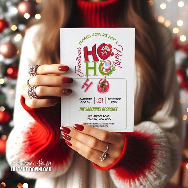 Invitation Funny HO HO HO Retro Christmas Party Friendsmas  (Créateur téléchargé)