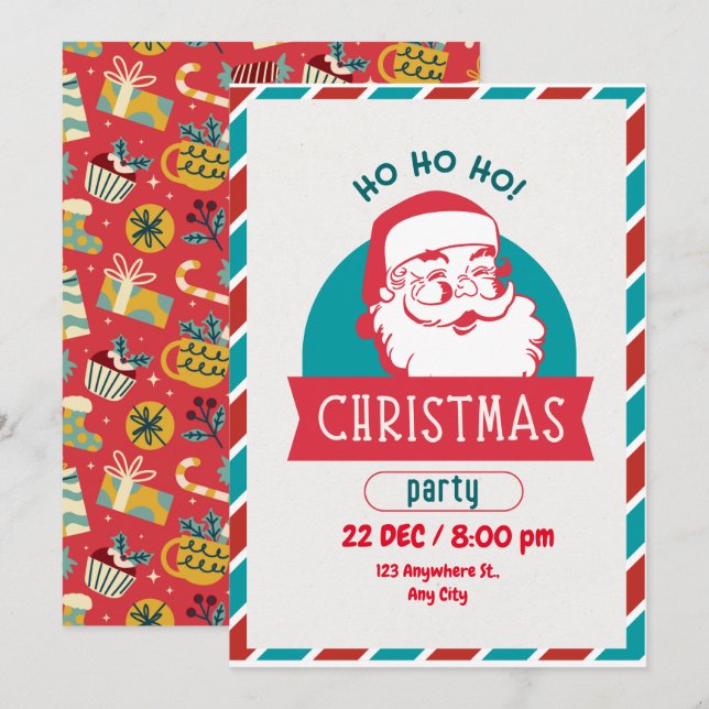 Invitation Funny Ho Ho Holy Retro Père Noël Face Noël (Devant / Derrière)