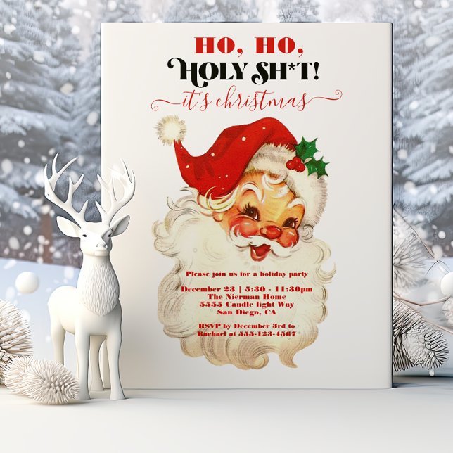 Invitation Funny Ho Ho Holy Retro Père Noël Face Noël (Créateur téléchargé)