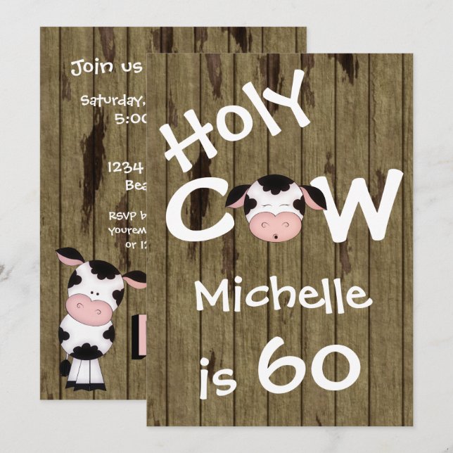 Invitation Funny Holy Cow 60e Anniversaire Humoristique (Devant / Derrière)