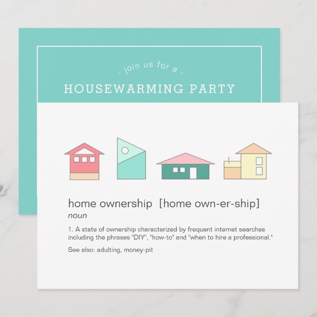 Invitation Funny Home Owners Définition Fête de réchauffement (Devant / Derrière)