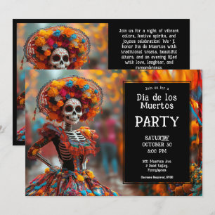 Invitation 💀 Funny La Calavera en casquette avec des fleurs
