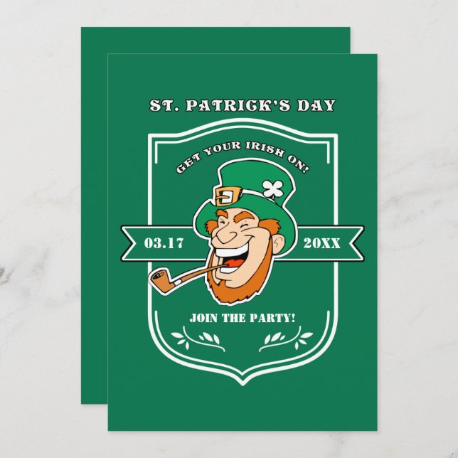 Invitation Funny Leprechaun Badge St. Patrick's Day Party (Devant / Derrière)