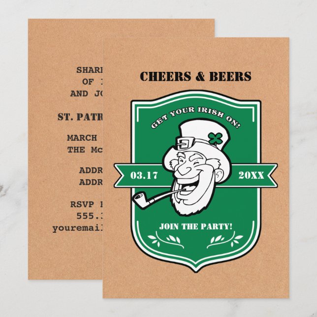 Invitation Funny Leprechaun St. Patrick's Day Party (Devant / Derrière)