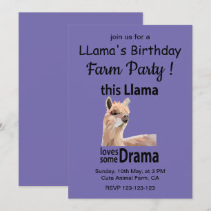 Invitation Funny Llama Animal Anniversaire de la ferme