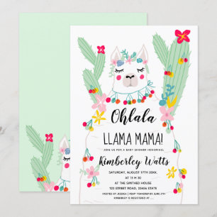 Invitation Funny llama cactus illustration baby shower de la 