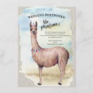Invitation Funny Llama Mariage reportée Date aquarelle