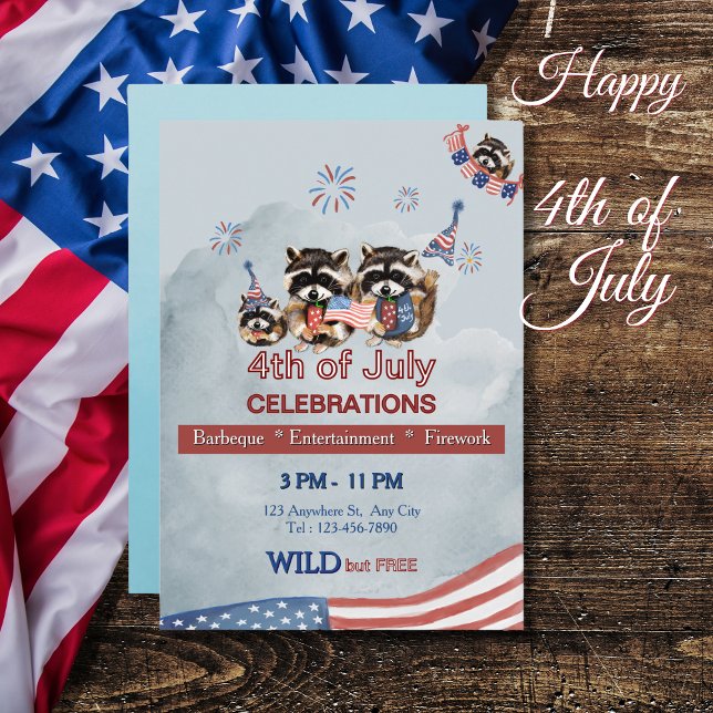 Invitation Funny Patriotic Raccoons BBQ & Fireworks (Funny Patriotic Raccoons BBQ & Fireworks Invitation)