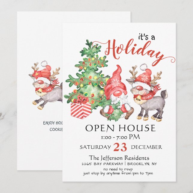 Invitation Funny Père Noël Gnomes Noël Holiday Open House (Devant / Derrière)