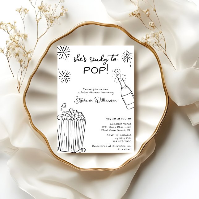 Invitation Funny Ready To Pop Popcorn Champagne Baby Shower (Créateur téléchargé)