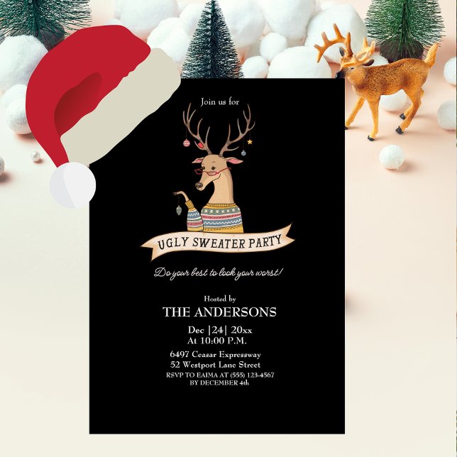 Invitation Funny Reindeer Ugly Sweater Christmas Party (Créateur téléchargé)