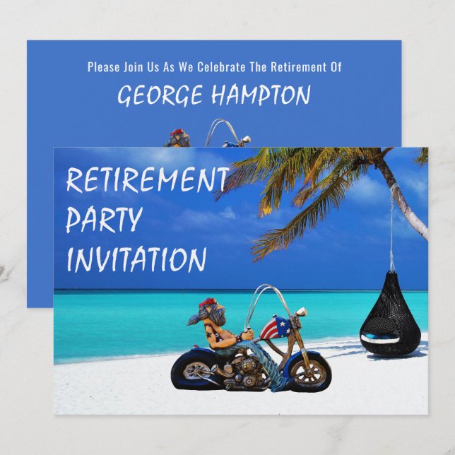 Invitation Funny Retirement Party Biker Motorcyclist (Devant / Derrière)