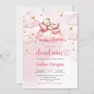 Invitation Funny Sleeping teddy ourson nuage 9 fille baby sho