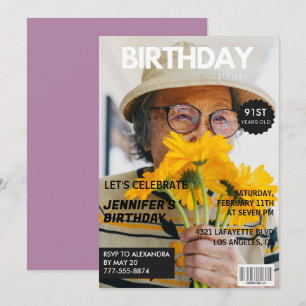 Invitation Funny Stylish Photo Magazine 91e anniversaire