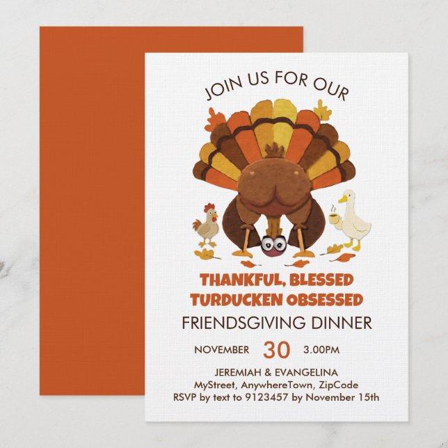 Invitation Funny Turducken FRIENDSGIVING Dinner (Devant / Derrière)