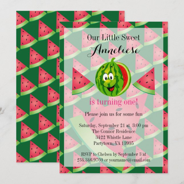 Invitation Funny Watermelon Kid's 00e anniversaire (Devant / Derrière)