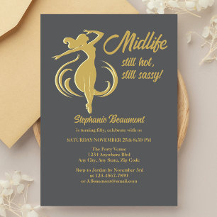 Invitation Funny Woman's Gold Midlife Toujours Hot 50e annive
