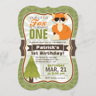 Invitation Funny Woodland Fox avec lunettes de soleil Anniver