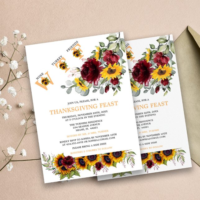 Invitation Funny WTF Sunflowers Bourgogne Thanksgiving Fête (Créateur téléchargé)