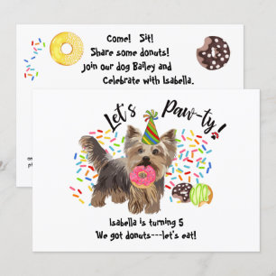 Invitation Funny Yorkshire Terrier Chien Donuts Anniversaire