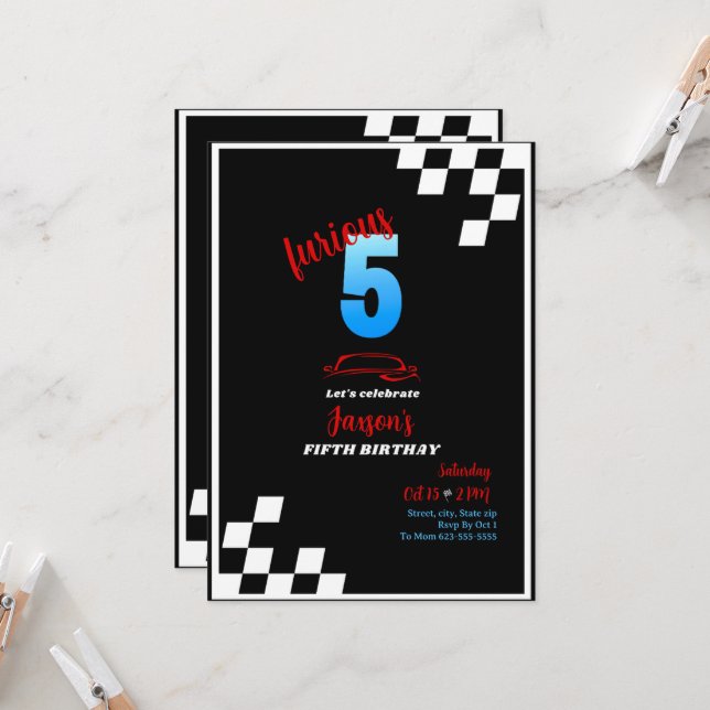 Invitation Furieux de 5 ans (Devant/Arrière en situation)