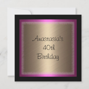 Invitation Fuschia Bronze Glamour pour 40e anniversaire noir