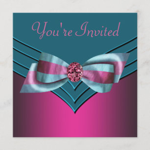 Invitation Fuschia Hot Pink Turquoise Blue All Occasion Party