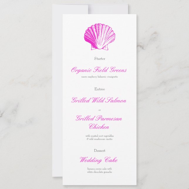 Invitation Fuscia Pink Seashell Mariage Réception Dîner Menu (Devant)