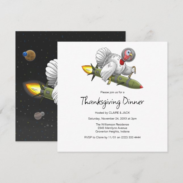Invitation Fusée de dinde de Thanksgiving (Devant / Derrière)