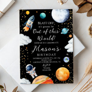 Invitation Fusée de la galaxie noire et astronaute hors de ce