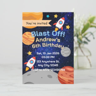 Invitation Fusée spatiale pour l'anniversaire des garçons