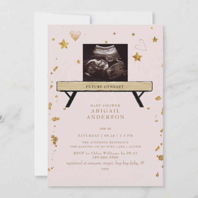 Invitation Futur Baby shower Blush Gymnast Ultrasound (Devant)