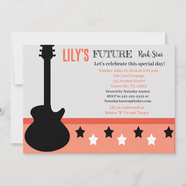 Invitation Futur Baby shower Rocker rose (Devant)