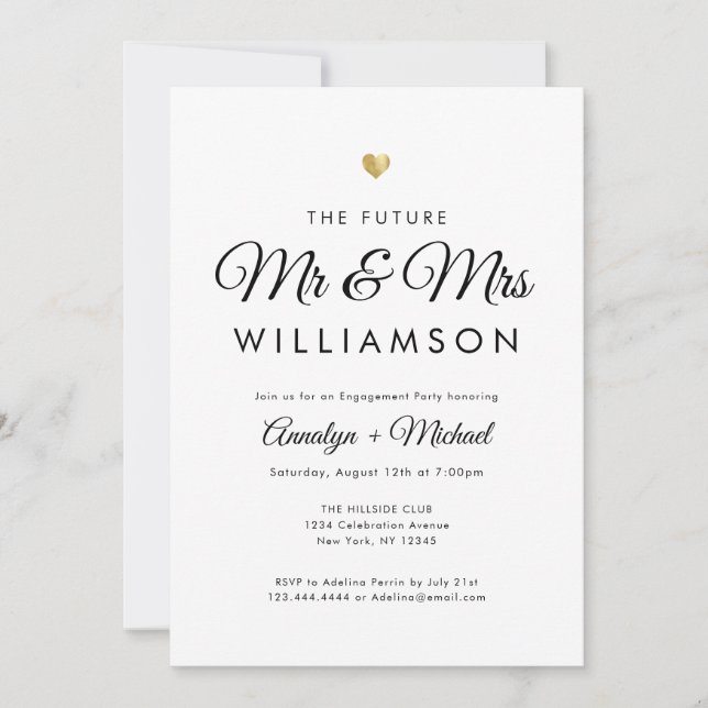 Invitation Futur M. et Mme Chic Gold Engagement Party (Devant)