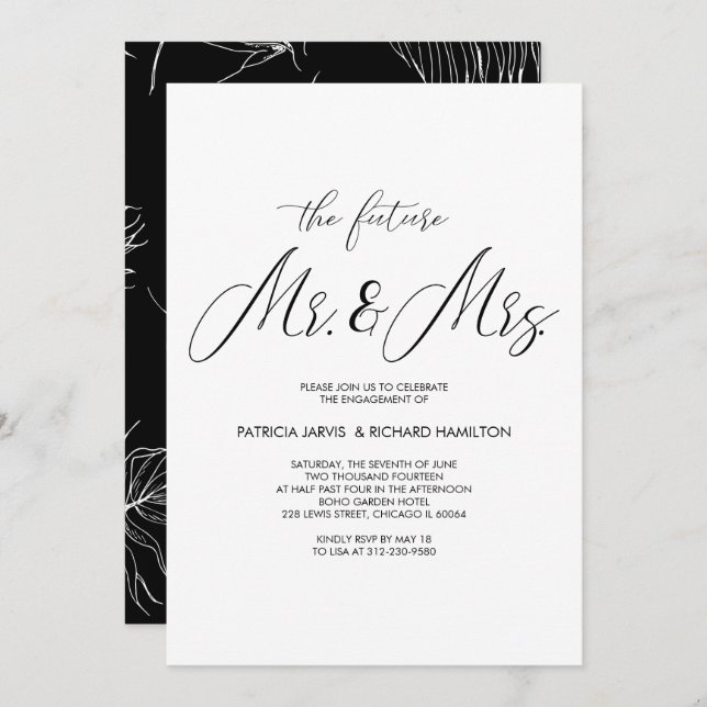Invitation Futur M & Mme Engagement Party Script chic (Devant / Derrière)