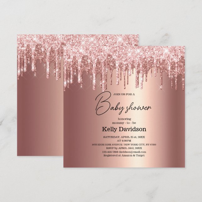 Invitation Futur maman Baby Shower Rose Gold Moderne en Casca (Devant / Derrière)