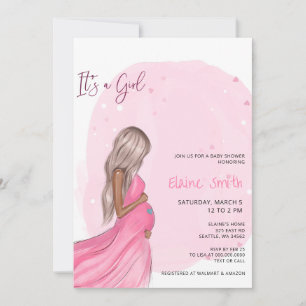 Invitation Futur Maman Rose C'est une Fille Baby Shower