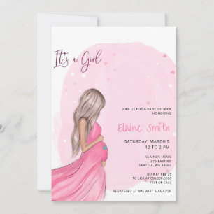 Invitation Futur Maman Rose C'est une Fille Baby Shower
