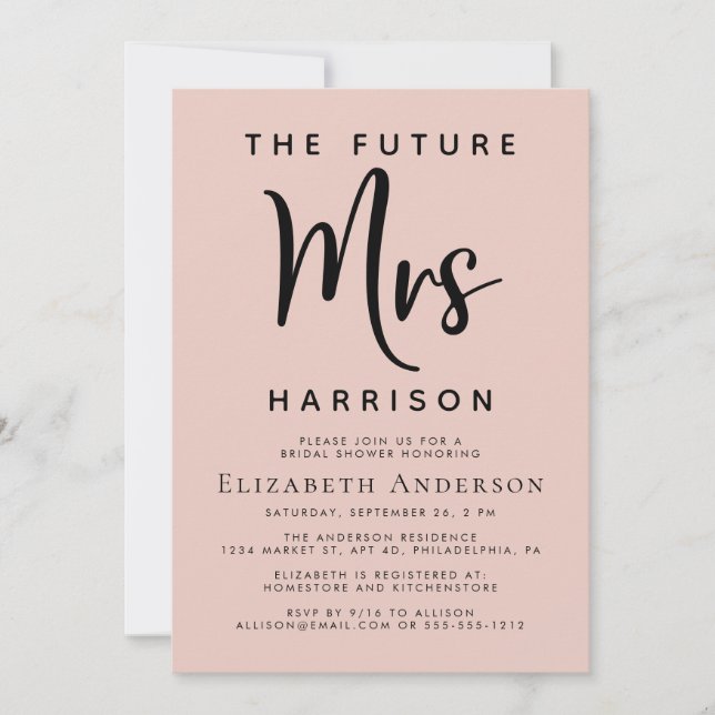 Invitation Futur Mme Blush Fête des mariées rose (Devant)