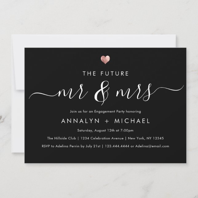 Invitation Futur Rose moderne M. et Mme Engagement Party (Devant)