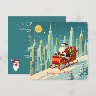 Invitation Futuristic City Santa Sleigh Christmas Party SQ