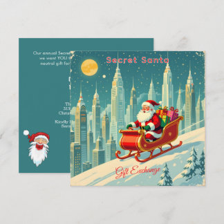 Invitation Futuristic City Santa Sleigh Gift Exchange Square
