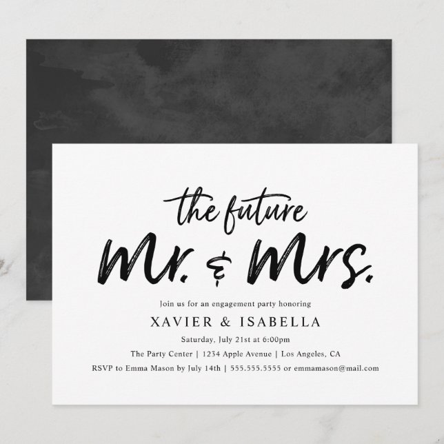 Invitation Futurs M. et Mme modernes partie de fiançailles (Devant / Derrière)
