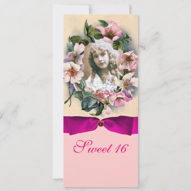 INVITATION GABARIT DE PHOTO ROSIERS SAUVAGES ET RUBAN ROSE À  (Devant)