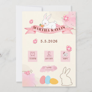 Invitation Gabarit Pastel de Lapin Mignon pour Baby Shower