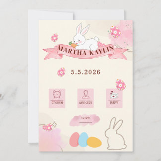Invitation Gabarit Pastel de Lapin Mignon pour Baby Shower