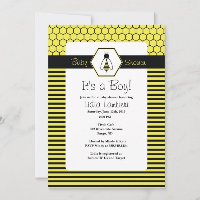 Invitation Gaffez l'invitation de baby shower d'abeille (Devant)